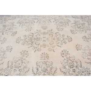 Tapis turc, tapis vintage 7,3x11,2 pieds, tapis en laine patchwork blanc et gris - Product Image 4