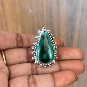 Vente en gros de bagues en argent sterling 925 plaqué argent, forme poire, serties de malachite, lot de pierres précieuses, bijoux en vrac pour fiançailles et fêtes - Product Image 3