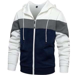 Sweats à capuche rayés zippés pour hommes Vestes à capuche à manches longues imprimées en blocs de couleurs Sweat à capuche décontracté grande taille personnalisé pour hommes OEM - Product Image 5