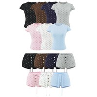 Conjunto de 2 Piezas para Mujer con Estampado de Lunares, Camiseta de Manga Corta Ajustada y Mini Shorts, Estilo Y2K, Ropa Casual de Verano con Logo