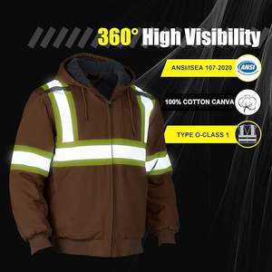 Chaqueta de trabajo de alta visibilidad para hombre, chaqueta de lona impermeable reflectante con forro de Cachemira - Product Image 3