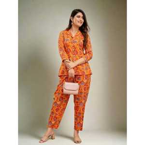 ชุดสองชิ้นสีส้มเข้มของผู้หญิงยาวเหนือเข่าสไตล์ลำลองและอินเทรนด์" - Product Image 3