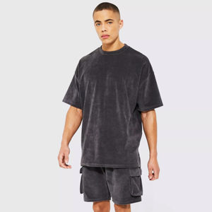 2025 vêtements de rue été personnalisé hommes ensemble court de haute qualité lavé à l'acide t-shirt et Shorts grande taille hommes ensembles contraste couleur - Product Image 1