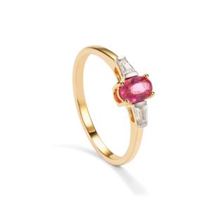Anillo de Zafiro Rosa Cabo Delgado de 0.73ct con Zafiro Blanco de Ceilán en Oro de 9K, Estilo Romántico con Incrustaciones - Product Image 1