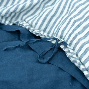 Gessato blu turchese doppio lato regina re lino 100% francese lenzuola biancheria set copripiumino e cuscino personalizzati - Product Image 2
