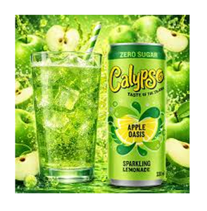 Venta al por mayor de limonada con gas Calypso Zero Sugar Sparkling Lemonade Apple Oasis, paquete de 24 latas de 330 ml, 2 calorías por 100 ml, para distribuidores y minoristas. - Product Image 5