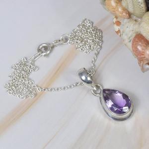 Fashion Cut Purple <b>Amethyst</b> 925 Sterling Silver Gemstone <b>Pendant</b> February Month Birthstone Pear Shape Gift for Birthday - Product Image 4