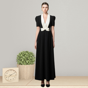 Robe de bureau Offre Spéciale pour femmes AKINA ROBE LONGUE Col contrasté Conception Matériel de bonne qualité Vêtements pour femmes Élégant Vietnam - Product Image 3