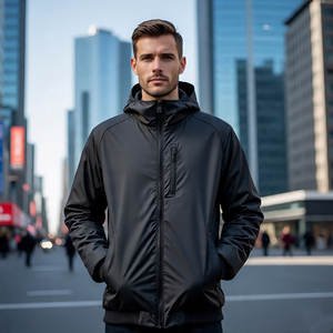 เสื้อแจ็กเก็ตกันฝนสำหรับผู้ชาย, เสื้อโค้ทกันฝนสำหรับวิ่งปีนเขากลางแจ้งมีฮู้ดและซิปโลโก้ด้านหน้า - Product Image 3