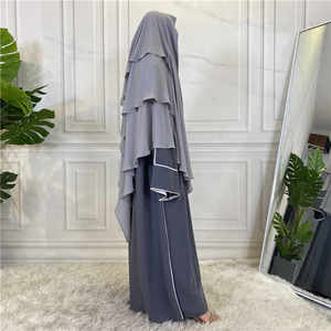 Haute qualité Thobe / Thawb 2024 nouveau volants Khimar haute qualité 3 couches tête cravate dos plaine prière écharpe femmes musulmanes - Product Image 2