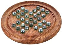 Jeu de société Solitaire en marbre 9 pouces Classique en bois Jeu de société d'intérieur pour les vacances avec 33 billes en verre