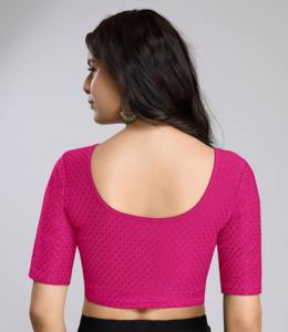 Trendmalls Femme Casual Dobby Coton Elastin Blouse Extensible avec Col Nœud et Lycra Tissé B01-Pink Readymade Chemises - Product Image 6