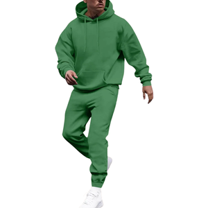 Ensemble survêtement en molleton vert uni pour homme, deux pièces, logo personnalisé, OEM, streetwear, décontracté, vêtements de sport, vente en gros, mode - Product Image 1