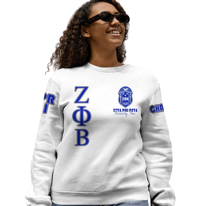 Sudadera con Cuello Redondo Zeta Phi Beta 1920, Ropa de Hermandad Griega, Azul Blanco, Bordada, de Forro Polar, para Mujer - Product Image 5