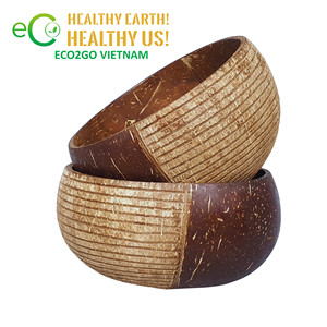 Bols écologiques en coquille de noix de coco 100% Bols et cuillères en coquille de noix de coco artisanaux naturels Ensemble cadeau Logo personnalisé fabriqué au Vietnam - Product Image 2