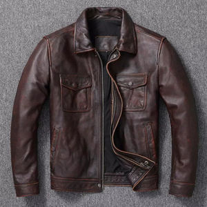 <b>Men</b> Genuine Lambskin Brown Color Pattern Leather <b>Trucker</b> <b>Jacket</b> High Quality Customized Embroidered Brand 2025 <b>Jackets</b> - Product Image 4