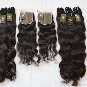 Prix de gros vendeurs de cheveux indiens vierges produits capillaires brésiliens vierges crus 100% paquets de cheveux humains naturels avec fermeture en dentelle Hd - Product Image 1