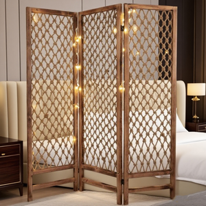 Divisorio per Stanza <span class=keywords><strong>in</strong></span> <span class=keywords><strong>Legno</strong></span> Massello su Misura a 3 Pannelli Stile Art Déco, Paravento Pieghevole Fatto a Mano con Corda di Juta, Squisito per Ingresso Matrimonio - Product Image 2