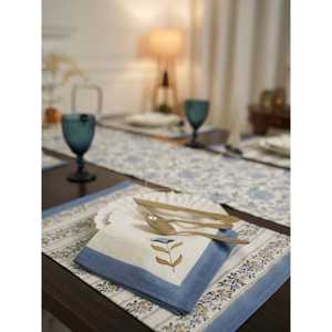 Neelam Handblock imprimé brodé bleu 16x16 serviettes en tissu de coton lot de 2/4/6 pour la maison et la fête - Product Image 2