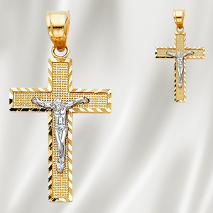 Hot Fashion 14K Argent et Or Jaune Bicolore Plaqué Christian Crucifix Croix Pendentif Alliage Métallique pour Enfants - Product Image 6