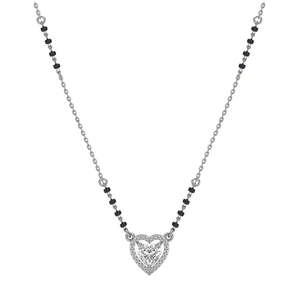 Compre un collar Mangalsutra de plata pura con perlas de diamante en forma de corazón y cuentas chapadas en oro, un regalo religioso y étnico para la esposa. - Product Image 1