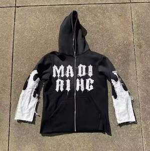 Sweat à capuche pour hommes avec logo personnalisé 100% coton polaire hiver lourd haute qualité vintage vieilli brodé fermeture éclair - Product Image 6