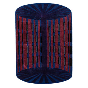 Tapis en laine et viscose bleu, tufté à la main, motif géométrique traditionnel chinois, Jaipur Wunderkammer, pour la maison et le couloir - Top-112 10mm - Product Image 1