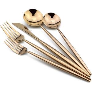 Service de couverts dorés 5 pièces de couverts élégants en acier inoxydable avec longues poignées coniques pour la maison, les repas et les fêtes de mariage - Product Image 4