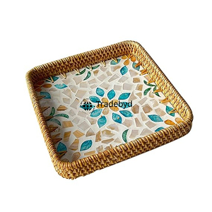 Bandeja Decorativa para el Hogar, Tejida a Mano con Ratán, Moderna, de Primera Calidad, Móvil, Ecológica, Multiusos y Elegante, Tradebyd - Product Image 3