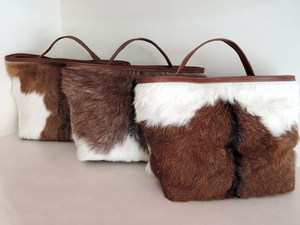 กระเป๋าโท้ทหนังวัวแท้ของ Hairon กระเป๋าโท้ทหนังทำมือสำหรับผู้หญิงกระเป๋าช็อปปิ้งทำจากขนสัตว์ดูมีสไตล์ - Product Image 6