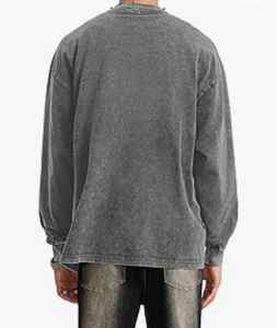 Sweat Homme Baggy Crewneck Top Manches Longues Lavé à l'Acide Streetwear en Polyester/Coton Teint Uni pour l'Hiver - Product Image 6