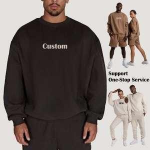 เสื้อสเวตเตอร์คอกลมสำหรับชายและหญิงโอเวอร์ไซส์ผ้าคอตตอน100% ลายนูนเสื้อผ้าแนวสตรีทผ้าเฟรนช์เทอร์รี่สำหรับผู้ชาย - Product Image 1