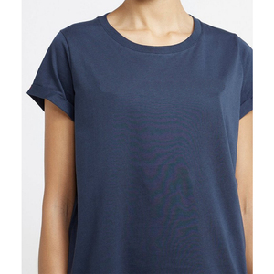 Camiseta de algodón 100% de manga corta de alta calidad para mujer Color azul personalizado Característica al por mayor Logotipo personalizado Ropa informal Diseño en blanco - Product Image 3