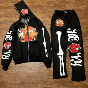 Ensemble survêtement vintage à fermeture éclair avec patch brodé et applique délavé à l'acide pour hommes fabricant - Product Image 2