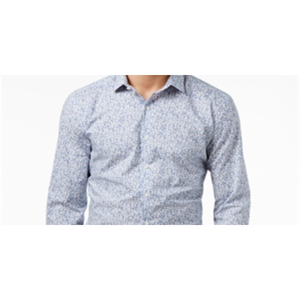 Camicia elegante da uomo Bar III in popeline 100% cotone, a fantasia floreale, con colletto, vestibilità slim, antipiega, taglie 15X32X33, per affari, autunnale, blu - Product Image 2