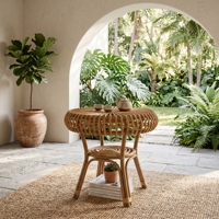 Table basse mandola mexicaine en rotin, table d'appoint en osier faite à la main, cadre en bois tropical, style resort, intérieur/extérieur