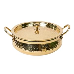 Brass Biryani Handi 100 Pcs Set Dual Stainless Steel Handles Hammered Gold Finish Eco-Friendly Cookware for Gas <b>Induction</b> <b>Stoves</b> - Product Image 2