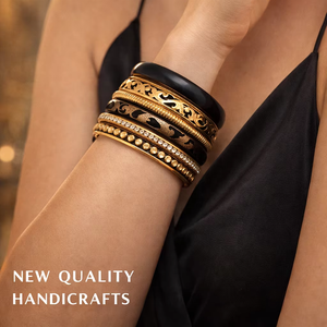 Elegant Ladies <b>Bangle</b> <b>Set</b>– Resin Printed & Gold Tone Metal Stack <b>Bangles</b> Fashion Jewelry Supplier Premium Handmade <b>Bangles</b> <b>Set</b> - Product Image 1