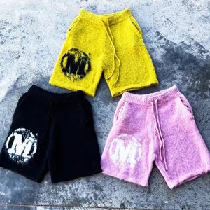 Factory wholesale oem&odm custom logo unisex summer drawstring mohair pants fluffy fuzzy brushed knit mohair shorts