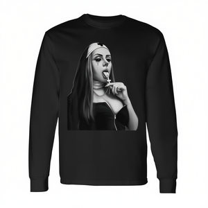 T-shirt promozionale a maniche lunghe con estetica religiosa Fun Bad Nun - Product Image 2