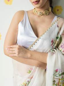 Vêtements de mariage de fête Saree blanc en soie Tebby doux pour les tenues de festival avec chemisier exclusif assorti fantaisie femmes fille les plus vendues - Product Image 2