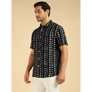 Chemise décontractée à manches courtes pour homme Amanush, imprimé pois noirs, col ouvert, vêtements d'été pour homme - Product Image 3