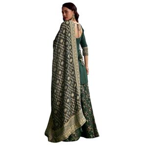 Costume de palazzo en soie verte avec broderie lourde Vente en gros Vêtements ethniques pour femmes Usine de vêtements OEM Fournisseur en vrac Mode personnalisée - Product Image 5