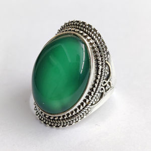 Anillo de Plata de Ley 925 de Alta Calidad con Ónix Verde, Cabujón Grande Ovalado, Joyería de Estilo Étnico, Fabricante - Product Image 1