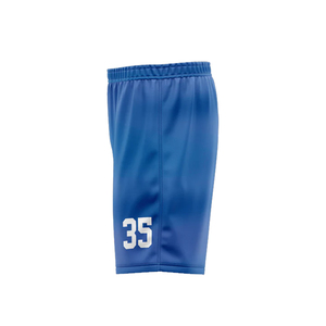 Unisex Blue Basketball Shorts With Number 35 Sublimated Print Quick Dry Polyester Elastic Waist Regular Fit Adult Sports Shorts - Product Image 3