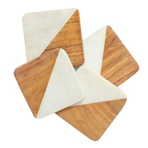 Sous-verres carrés en marbre pour la cuisine Nouveau design Ensemble de sous-verres résistants à la chaleur en pierre de bois à double ombre - Product Image 1