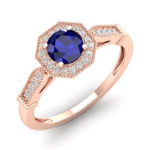 Anillo Halo de Plata de Ley 925 con Moissanita, Corte Brillante Redondo, 0.84 Ct, Gema de Zafiro Azul, Joyería, Precio de Fábrica REYES - Product Image 2