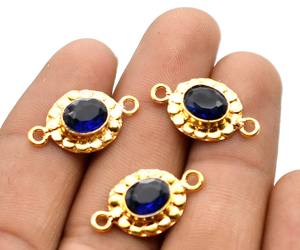 พรีม บญ่า อะนติก ซิลเวอร์ ชุบทอง 18K พลอยแทนซาไนต์ ตัวเชื่อมแบบวงคู่ ขนาด 24x13 มม. NC86 อุปกรณ์ตกแต่งสำหรับทำเครื่องประดับ - Product Image 1