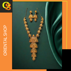 Conjunto de collar y pendientes de última llegada con estilo único chapado en oro de 22 quilates para mujer, conjunto de collar y pendientes, joyería - Product Image 2