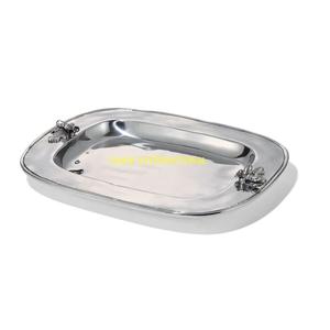 ถาดเสิร์ฟชุบเงินทรงสี่เหลี่ยมผืนผ้าหรูหราตกแต่งที่จับสำหรับงานแต่งงานใช้ในชีวิตประจำวันถาดโลหะสำหรับอาหารห้องครัว - Product Image 1